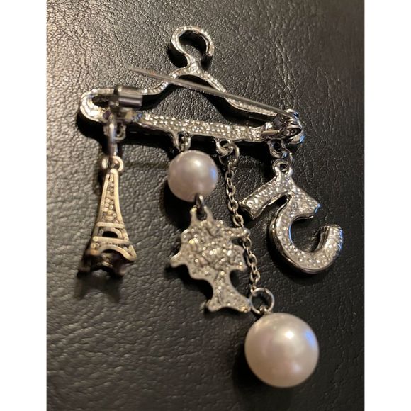 Silver Hanger Brooch Pin with Charms - Picture 2 of 4